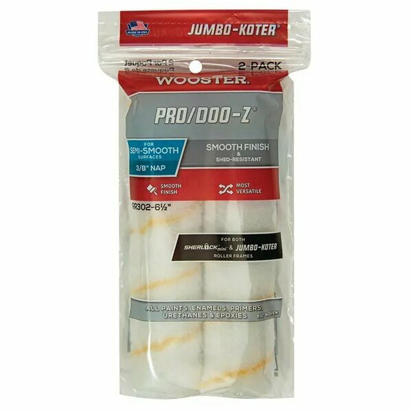 Wooster 6-1/2" Mini Paint Roller Cover, 3/8" Nap Nap, Woven Fabric, 2 PK RR302